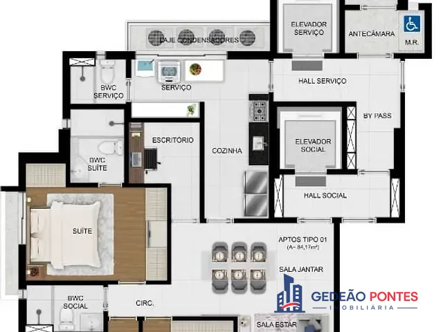 Apartamento com 84m² 3 quartos e 3 banheiros, à venda, no bairro Rosarinho em Recife