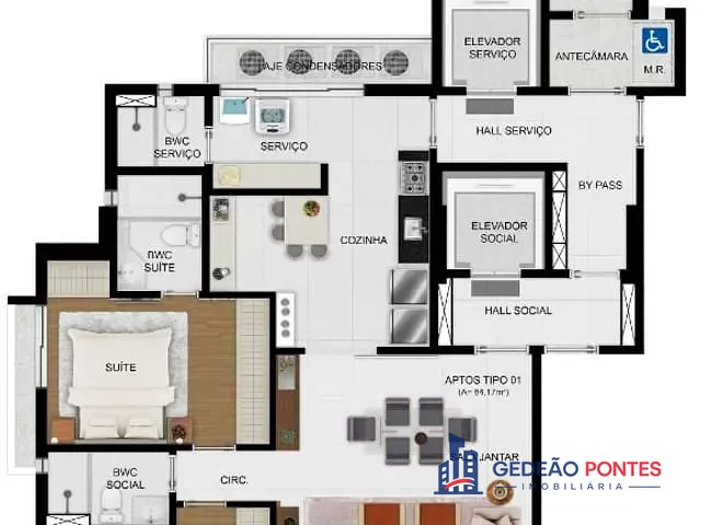 Apartamento com 84m² 3 quartos e 3 banheiros, à venda, no bairro Rosarinho em Recife