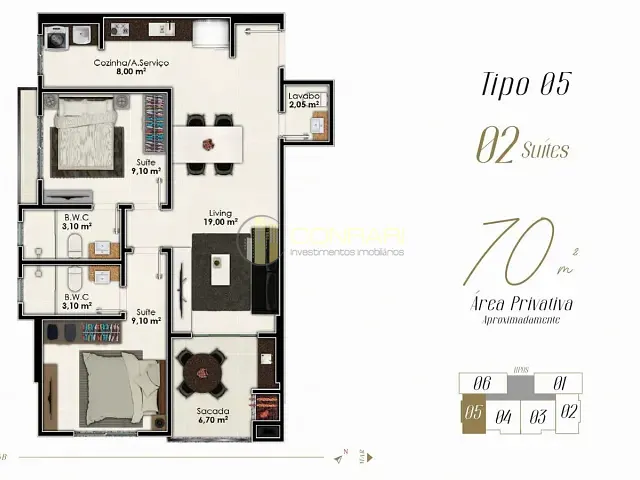 Apartamento com 100m² 2 quartos e 2 banheiros, à venda, no bairro Morretes em Itapema