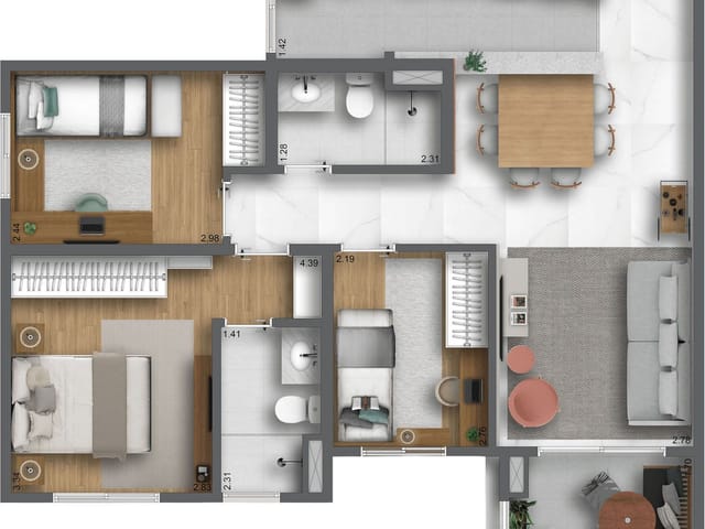 Apartamento 3 quartos e 2 banheiros, à venda, no bairro Jardim São Pedro em Mogi das Cruzes