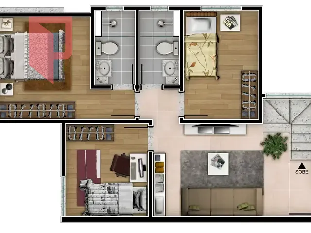 Apartamento com 52m² 2 quartos e 2 banheiros, à venda, no bairro Santa Rosa em Belo Horizonte