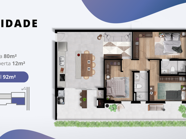 Apartamento com 80m² 2 quartos e 2 banheiros, à venda, no bairro Carioca em São José dos Pinhais