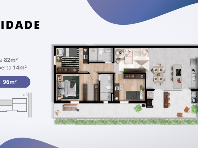 Apartamento com 80m² 2 quartos e 2 banheiros, à venda, no bairro Carioca em São José dos Pinhais