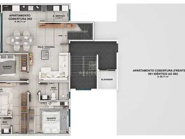 Apartamento 3 quartos e 2 banheiros, à venda, no bairro Jardim Belvedere em Volta Redonda