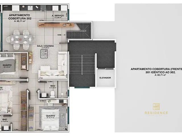 Apartamento 3 quartos e 2 banheiros, à venda, no bairro Jardim Belvedere em Volta Redonda
