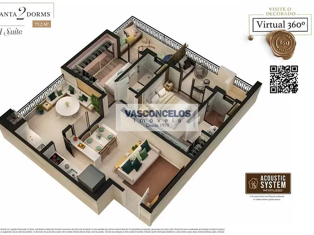 Apartamento com 75m² 2 quartos e 2 banheiros, à venda, no bairro Vila Adyana em São José dos Campos