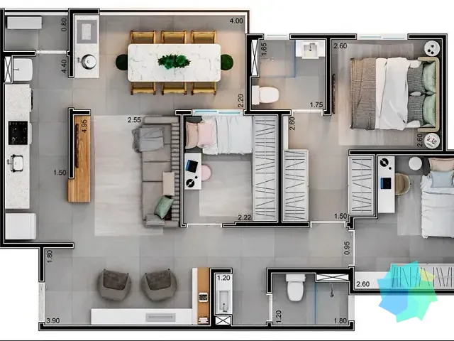 Apartamento 3 quartos e 2 banheiros, à venda, no bairro Buru em Salto