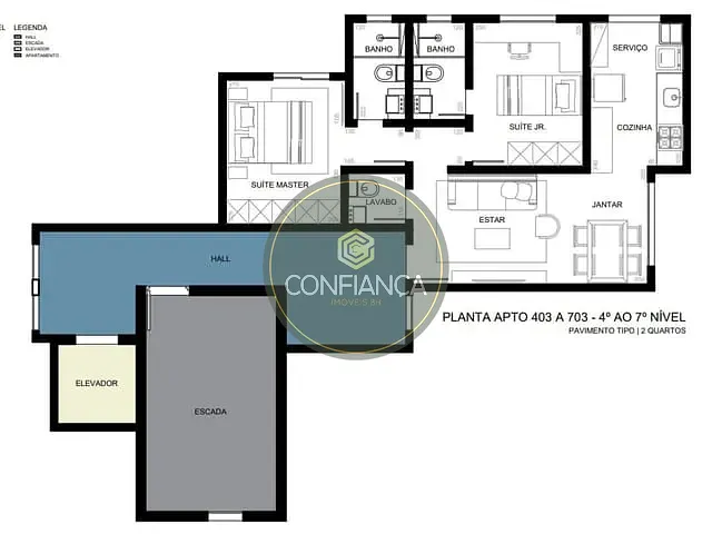 Apartamento com 55m² 2 quartos e 3 banheiros, à venda, no bairro União em Belo Horizonte