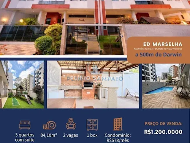 Apartamento com 84m² 3 quartos e 2 banheiros, à venda, no bairro Mata da Praia em Vitória