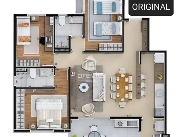 Apartamento com 102m² 2 quartos e 2 banheiros, à venda, no bairro Granjas Santa Terezinha em Taubaté
