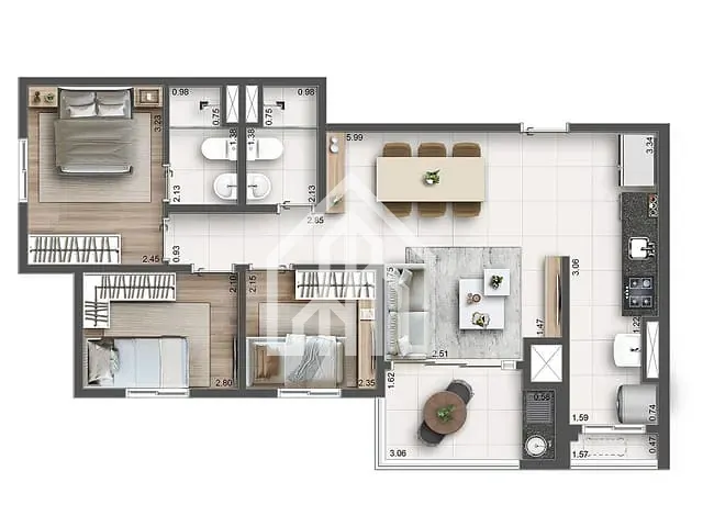 Apartamento 3 quartos e 2 banheiros, à venda, no bairro Vila Esperança em São Paulo
