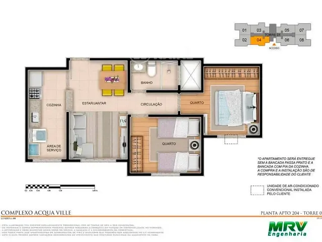 Apartamento com 60m² 2 quartos e 1 banheiro, à venda, no bairro Cidade Industrial 2 em Londrina