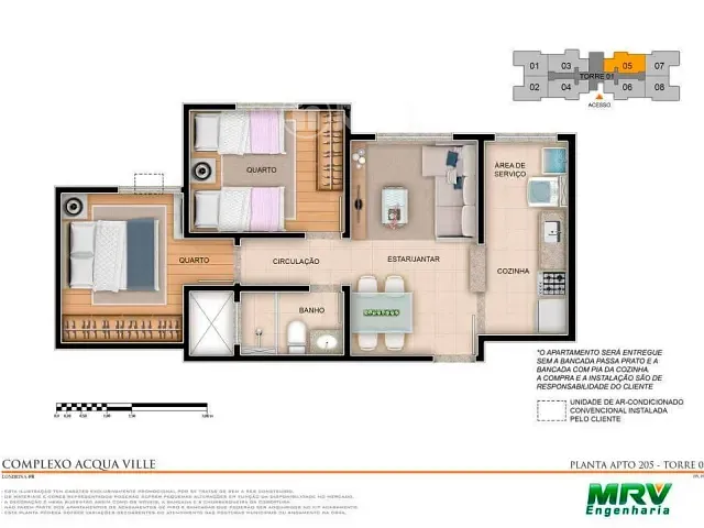 Apartamento com 60m² 2 quartos e 1 banheiro, à venda, no bairro Cidade Industrial 2 em Londrina