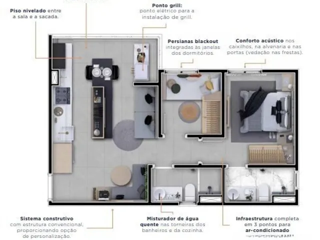 Apartamento 2 quartos e 2 banheiros, à venda, no bairro Campestre em Santo André