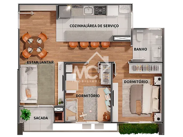 Apartamento 2 quartos e 1 banheiro, à venda, no bairro Areal em Pelotas
