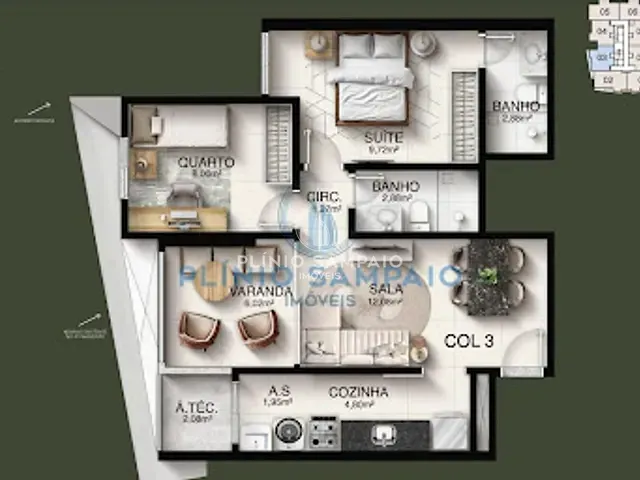 Apartamento com 60m² 2 quartos e 2 banheiros, à venda, no bairro Jardim Camburi em Vitória