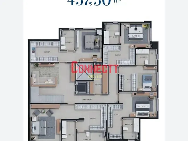 Apartamento com 5443m² 3 quartos e 4 banheiros, à venda, no bairro Distrito de Bonfim Paulista em Ribeirão Preto