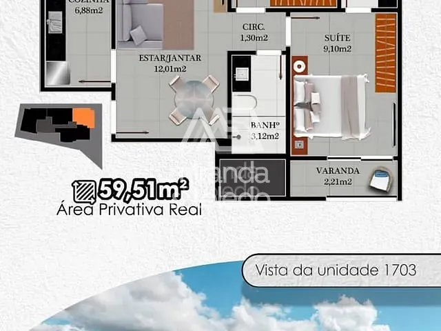 Apartamento com 59m² 2 quartos e 2 banheiros, à venda, no bairro Centro em Guarapari