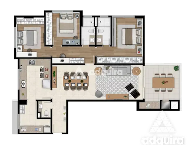 Apartamento com 229m² 3 quartos e 3 banheiros, à venda, no bairro Estrela em Ponta Grossa
