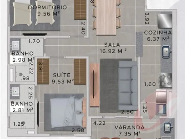 Apartamento 2 quartos e 1 banheiro, à venda, no bairro Flórida em Praia Grande