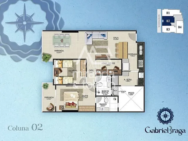 Apartamento com 73m² 2 quartos e 2 banheiros, à venda, no bairro Centro em Guarapari