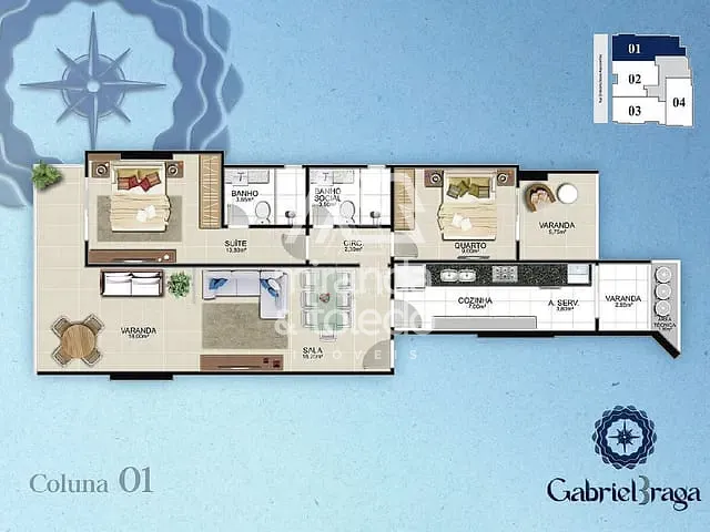 Apartamento com 73m² 2 quartos e 2 banheiros, à venda, no bairro Centro em Guarapari