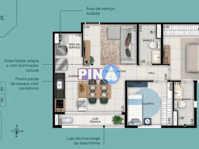 Apartamento com 59m² 2 quartos e 2 banheiros, à venda, no bairro Setor Bueno em Goiânia