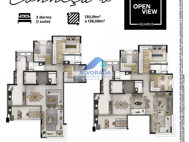Apartamento 3 quartos e 1 banheiro, à venda, no bairro Jardim Aquarius em São José dos Campos