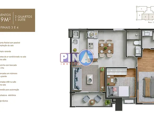 Apartamento com 60m² 2 quartos e 2 banheiros, à venda, no bairro Setor Oeste em Goiânia