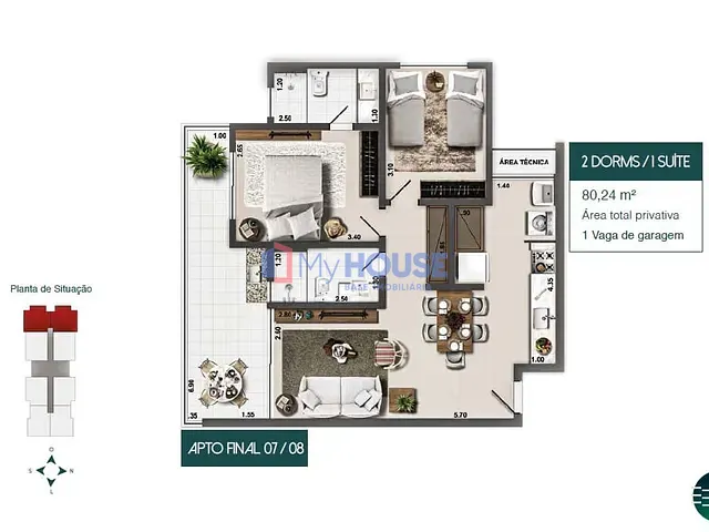 Apartamento com 80m² 2 quartos e 2 banheiros, à venda, no bairro São Francisco em Ilhéus