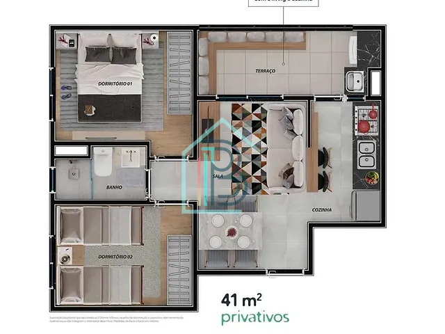 Apartamento com 42m² 2 quartos e 1 banheiro, à venda, no bairro Jardim da Glória em Cotia