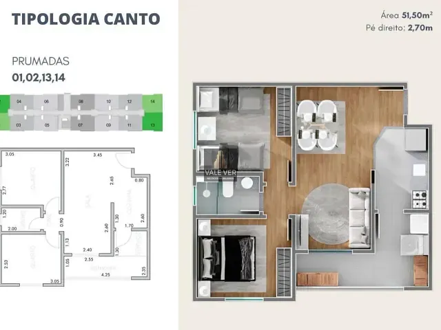 Apartamento 2 quartos e 1 banheiro, à venda, no bairro Parque Residencial Flamboyant em São José dos Campos