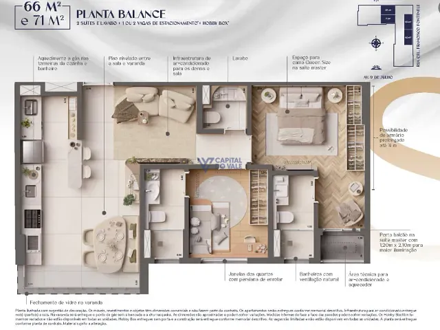 Apartamento 1 quarto e 2 banheiros, à venda, no bairro Vila Adyana em São José dos Campos