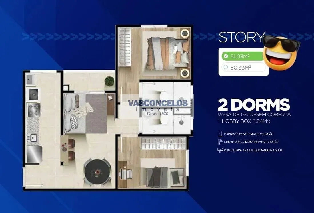 Apartamento, 2 quartos, 51 m² - Foto 1
