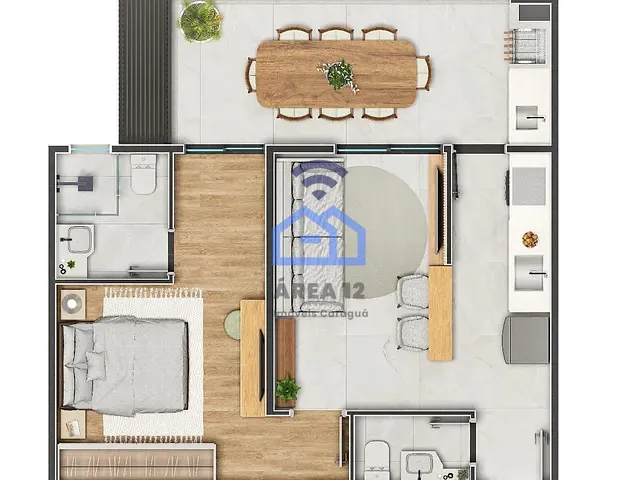 Apartamento com 54m² 1 quarto e 2 banheiros, à venda, no bairro Porto Novo em Caraguatatuba