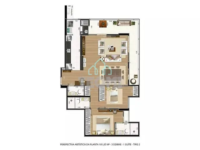 Apartamento com 101m² 3 quartos e 3 banheiros, à venda, no bairro Bosque Flamboyant em Taubaté