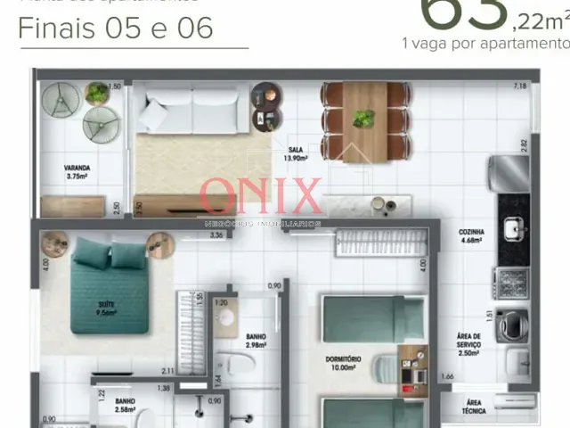 Apartamento com 66m² 2 quartos e 1 banheiro, à venda, no bairro Centro em Bertioga