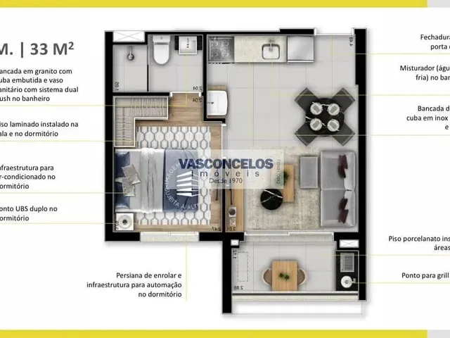 Apartamento com 33m² 1 quarto e 1 banheiro, à venda, no bairro Jardim Esplanada em São José Dos Campos