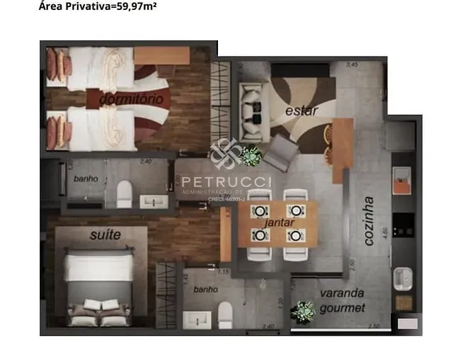 Apartamento com 48m² 1 quarto e 1 banheiro, à venda, no bairro Santa Paula em São Caetano do Sul
