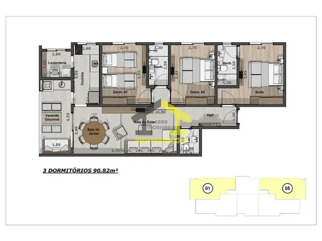 Apartamento com 91m² 3 quartos e 3 banheiros, à venda, no bairro Estância Suiça em Serra Negra