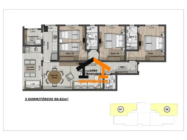 Apartamento com 91m² 3 quartos e 3 banheiros, à venda, no bairro Estância Suiça em Serra Negra