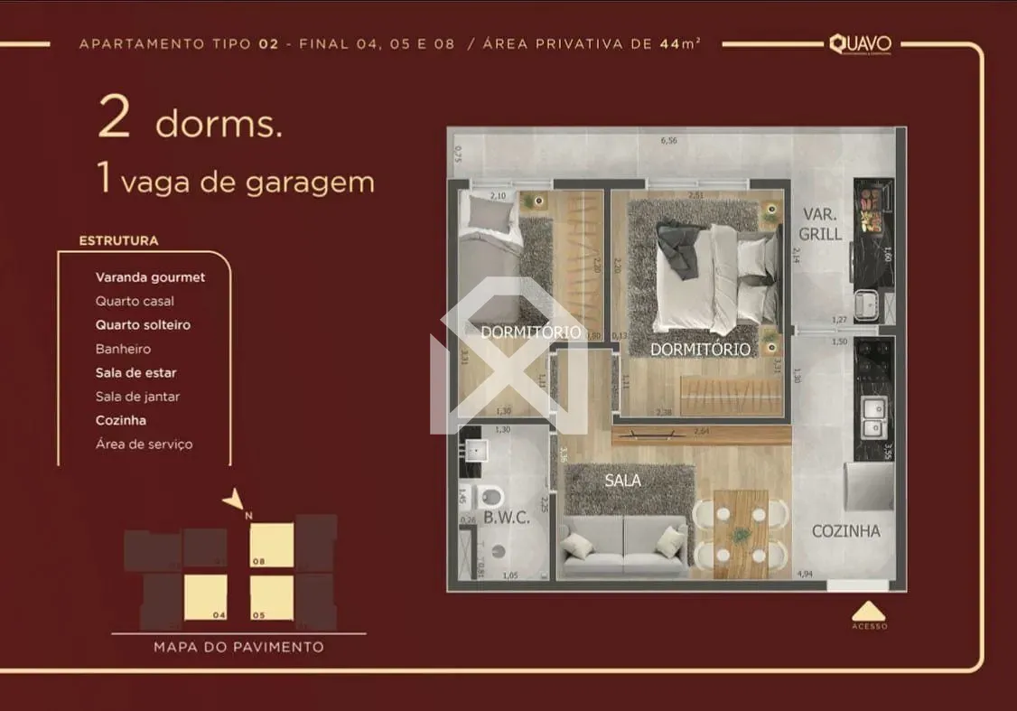 Apartamento, 2 quartos, 44 m² - Foto 6