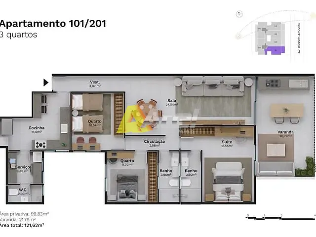 Apartamento com 122m² 3 quartos e 2 banheiros, à venda, no bairro Barra da Tijuca em Rio de Janeiro