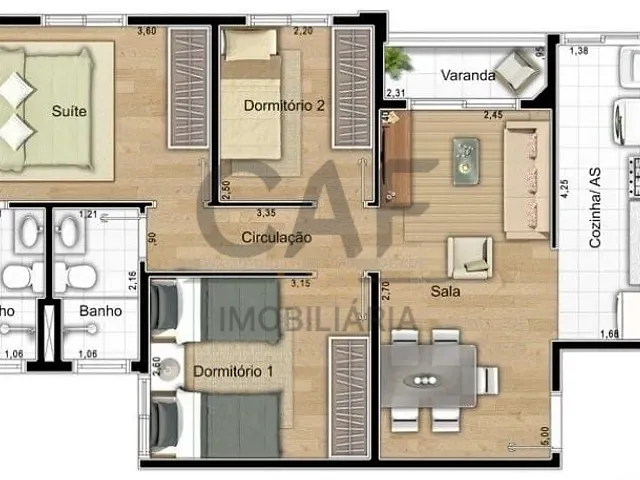 Apartamento com 60m² 3 quartos e 2 banheiros, à venda, no bairro Vila Satúrnia em Campinas