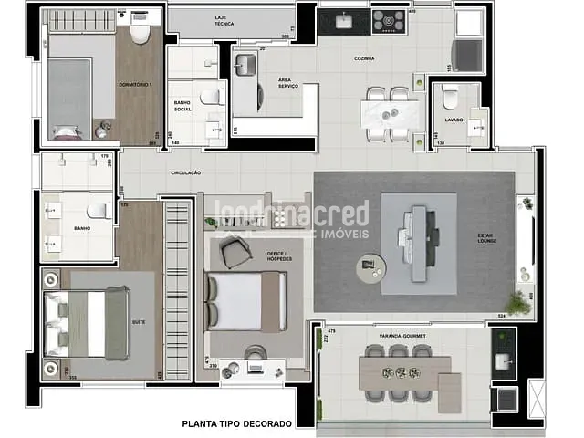 Apartamento com 205m² 3 quartos e 3 banheiros, à venda, no bairro Fazenda Gleba Palhano em Londrina