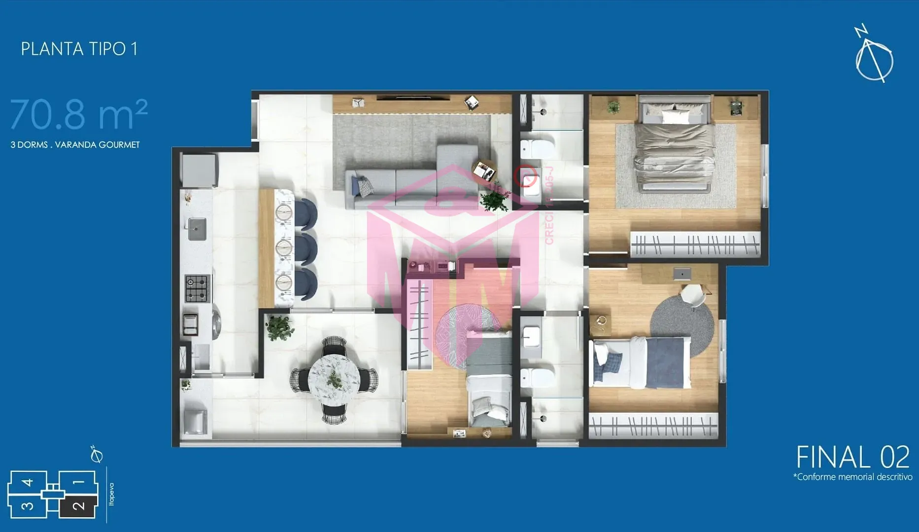 Apartamento, 3 quartos, 70 m² - Foto 3