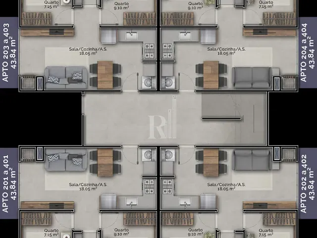 Apartamento 2 quartos e 1 banheiro, à venda, no bairro Santa Luzia em Tijucas