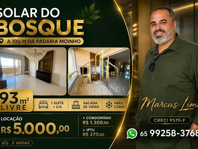 Apartamento com 113m² 3 quartos e 3 banheiros, para alugar, no bairro Bosque da Saúde em Cuiabá
