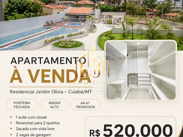Apartamento com 84m² 1 quarto e 2 banheiros, à venda, no bairro Jardim Mariana em Cuiabá