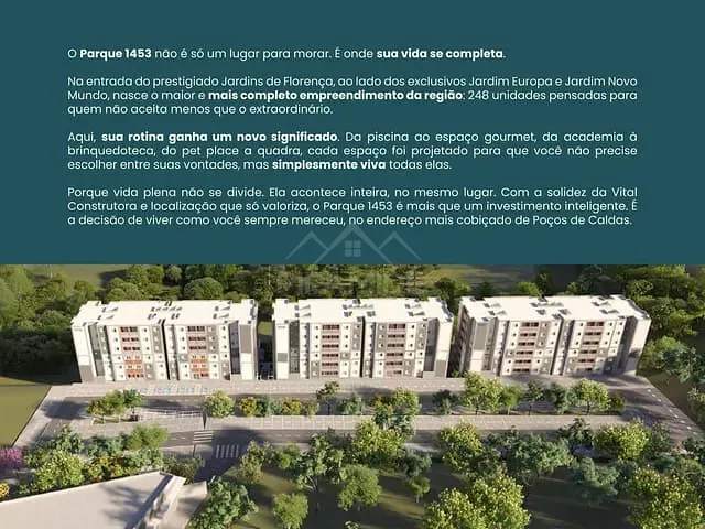Apartamento 2 quartos e 1 banheiro, à venda, no bairro Jardins de Florença em Poços de Caldas